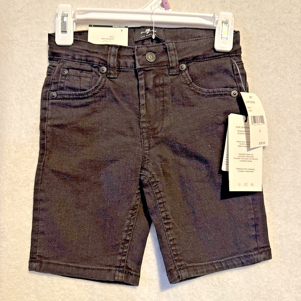 7 For All Mankind Boys Black Jean Bermuda Short Size 6 NWT‎